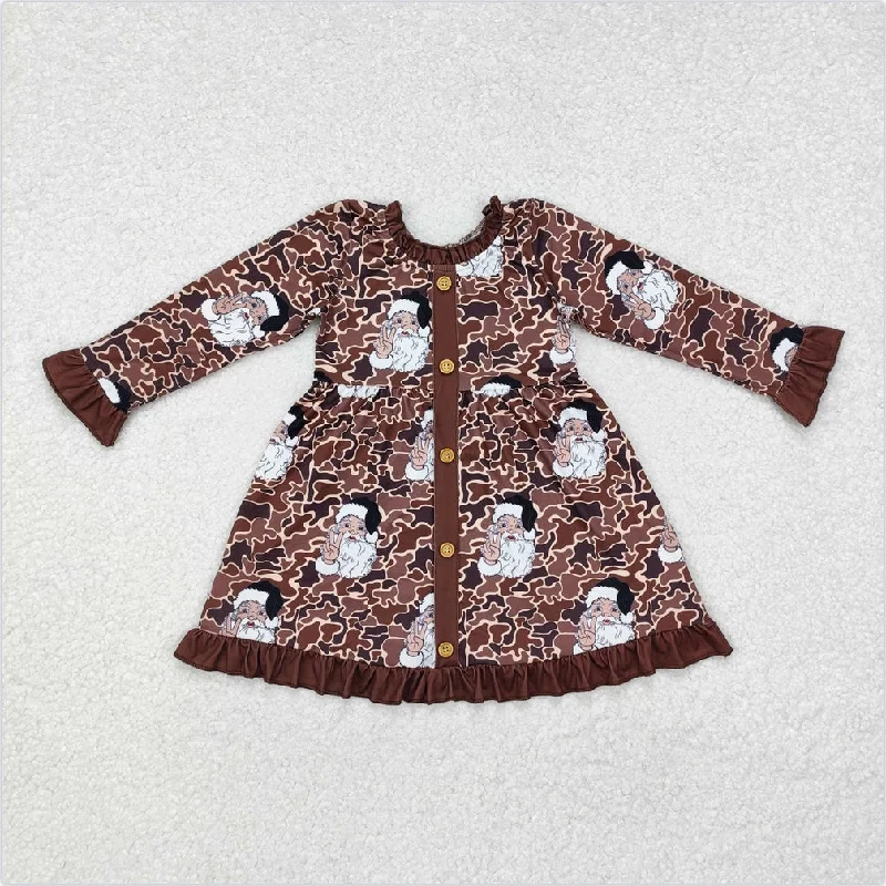 GLD0910 Baby Girls Camo Christmas Santa Buttons Knee Length Dresses Tunics New arrival GLD0910 Baby Girls Camo Christmas Santa Buttons Knee Length Dresses Tunics New arrival