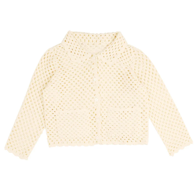 HEV Solid White Crochet Texture Buttoned Cardigan Spandex Blend Rayon Blend Denim Blend HEV Solid White Crochet Texture Buttoned Cardigan Spandex Blend Rayon Blend Denim Blend