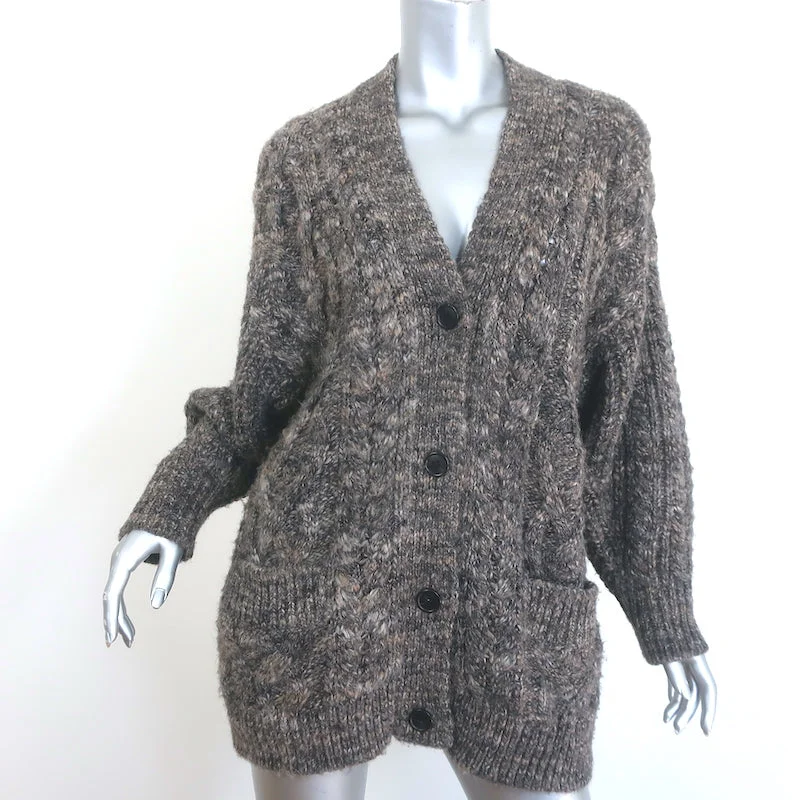Isabel Marant Etoile Roswelly Cable Knit Cardigan Dark Brown Size 34 Neon metallic Matte
