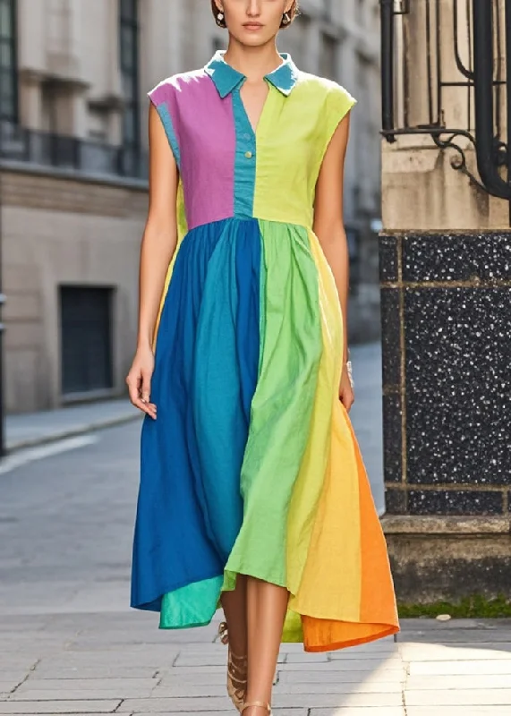 Italian Colorblock Peter Pan Collar Patchwork Exra Large Hem Cotton Long Dresses Summer Tunics Running lightweight Italian Colorblock Peter Pan Collar Patchwork Exra Large Hem Cotton Long Dresses Summer Tunics Running lightweight