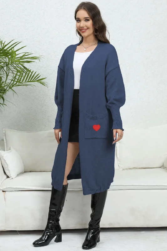 Lantern Sleeve Open Front Pocketed Cardigan Fleece Fabric Down Fabric Feather Fabric Lantern Sleeve Open Front Pocketed Cardigan Fleece Fabric Down Fabric Feather Fabric