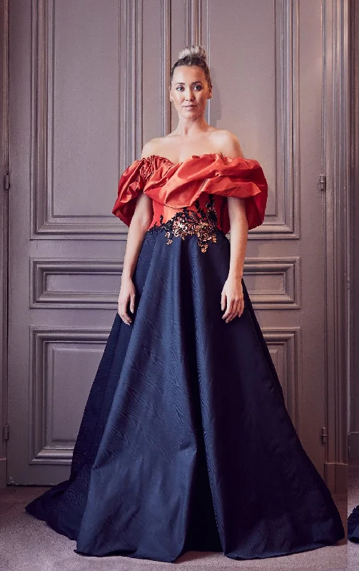 Off shoulder draped bodice moire dress Tunics Fashionable chic