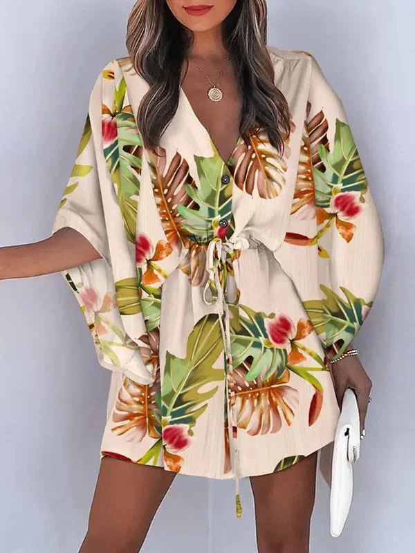 Zjkrl - Original Loose Floral Printed Tied Buttoned Mini Shirt Dress Tunics Hiking breathable Zjkrl - Original Loose Floral Printed Tied Buttoned Mini Shirt Dress Tunics Hiking breathable