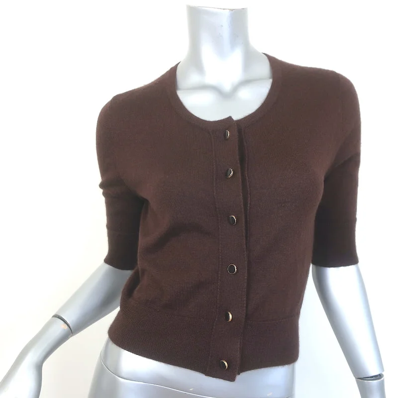 Oscar de la Renta Cropped Cardigan Dark Brown Cashmere-Silk Size Extra Small Rayon Fabric Velvet Fabric Corduroy Fabric Oscar de la Renta Cropped Cardigan Dark Brown Cashmere-Silk Size Extra Small Rayon Fabric Velvet Fabric Corduroy Fabric