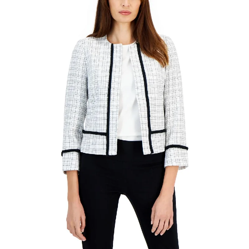 Petites Womens Plaid Collarless Open-Front Blazer Women's High-End Blazer