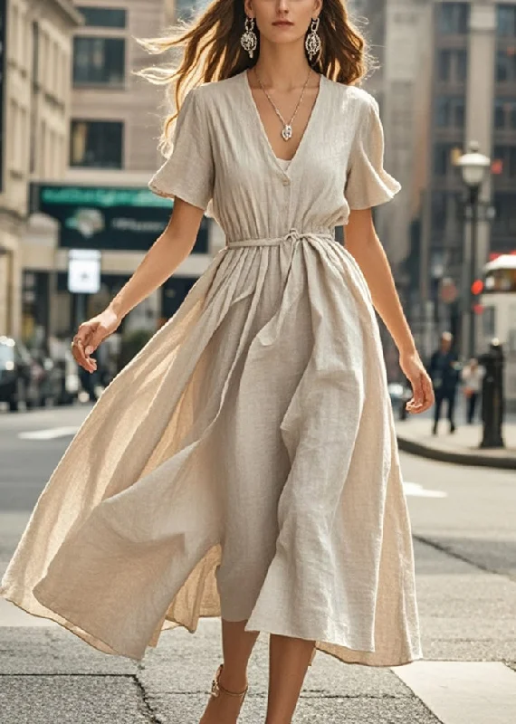 Plus Size Beige V Neck Exra Large Hem Cotton Ankle Dress Summer Tunics stripes playful Plus Size Beige V Neck Exra Large Hem Cotton Ankle Dress Summer Tunics stripes playful