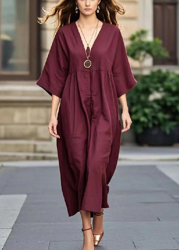 Plus Size Mulberry Oversized Cotton Long Dress Bracelet Sleeve Tunics Sophisticated sleek Plus Size Mulberry Oversized Cotton Long Dress Bracelet Sleeve Tunics Sophisticated sleek