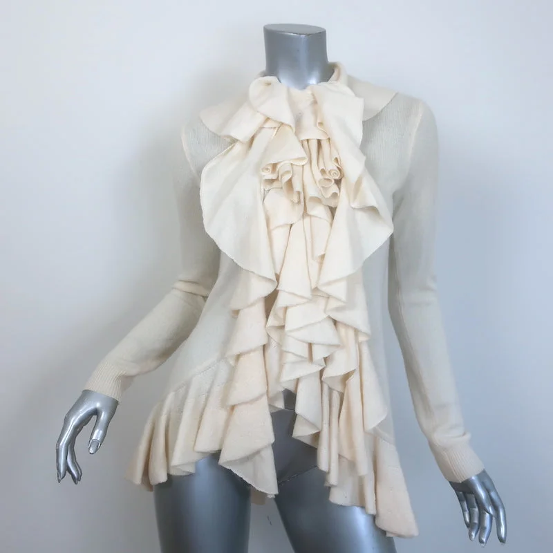 Polo Ralph Lauren Ruffled Cashmere Cardigan Ivory Size Small Solid Color Striped Floral Print Polo Ralph Lauren Ruffled Cashmere Cardigan Ivory Size Small Solid Color Striped Floral Print