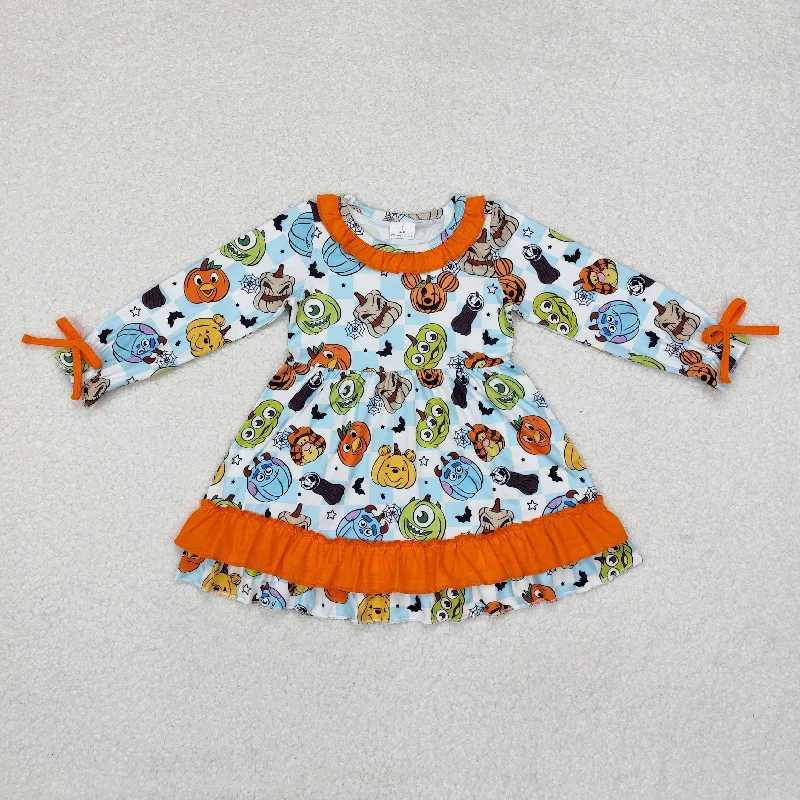 RTS NO MOQ ETA 5/7days GLD0791 Halloween Monsters University orange lace blue and white plaid long-sleeved dress Tunics Designer luxury RTS NO MOQ ETA 5/7days GLD0791 Halloween Monsters University orange lace blue and white plaid long-sleeved dress Tunics Designer luxury