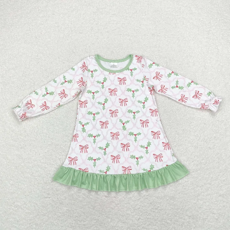 rts no moq GLD0656 Pink bow pattern leaf green lace white long-sleeved dress Tunics Brand named rts no moq GLD0656 Pink bow pattern leaf green lace white long-sleeved dress Tunics Brand named