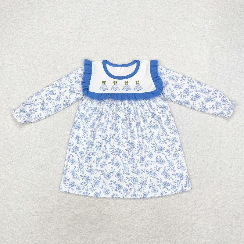 rts no moq GLD0673 Christmas tree flower blue lace white long-sleeved dress Tunics Hiking breathable rts no moq GLD0673 Christmas tree flower blue lace white long-sleeved dress Tunics Hiking breathable