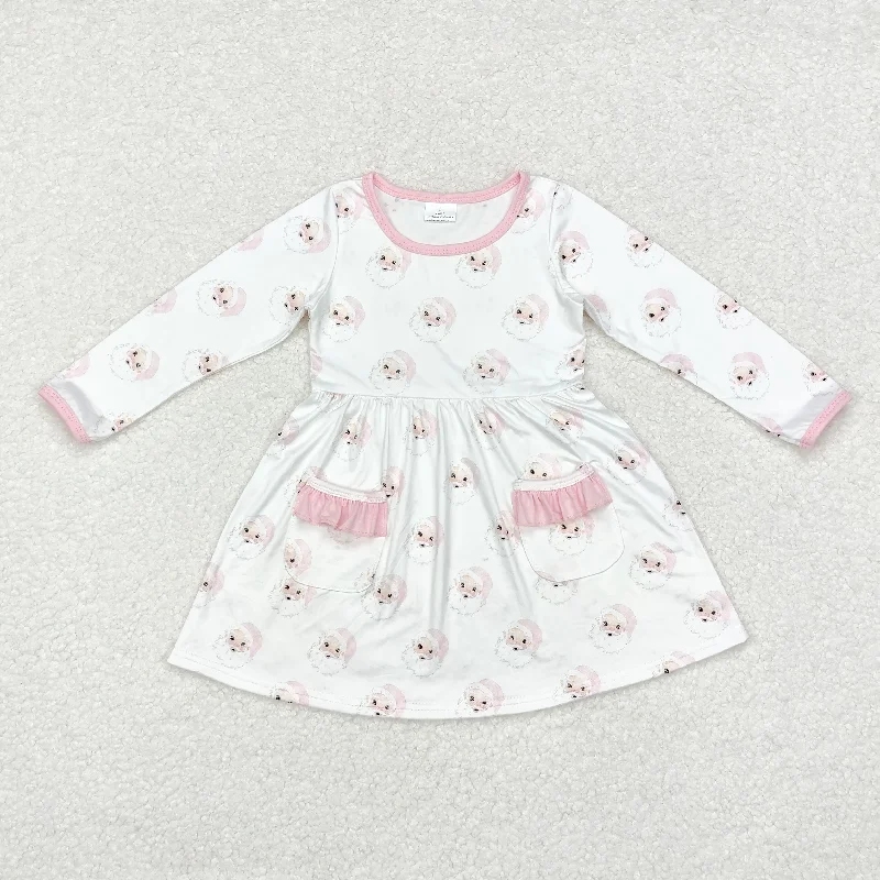 rts no moq GLD0689 Santa Claus pink lace pocket white long-sleeved dress Tunics Evening elegant rts no moq GLD0689 Santa Claus pink lace pocket white long-sleeved dress Tunics Evening elegant