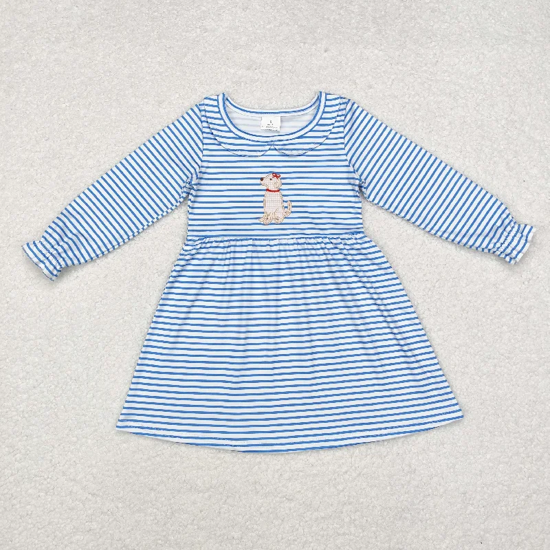 rts no moq GLD0701 Embroidered puppy striped doll collar blue and white long-sleeved dress Tunics Versatile functional rts no moq GLD0701 Embroidered puppy striped doll collar blue and white long-sleeved dress Tunics Versatile functional