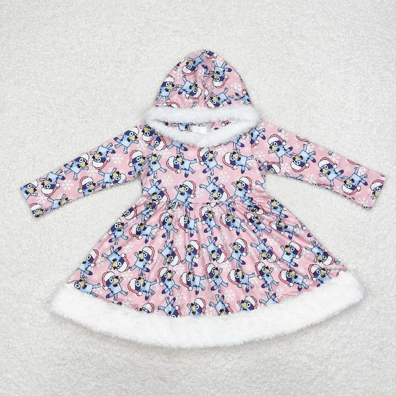 rts no moq GLD0724 bluey Snowflake Christmas White Fur Edge Pink Hooded Long Sleeve Dress Tunics Lace romantic rts no moq GLD0724 bluey Snowflake Christmas White Fur Edge Pink Hooded Long Sleeve Dress Tunics Lace romantic