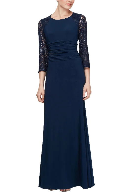 SL Fashion Boat Neck 3/4 Lace Sleeves Back Zipper Long Jersey Dress Bodycon Club Sequined SL Fashion Boat Neck 3/4 Lace Sleeves Back Zipper Long Jersey Dress Bodycon Club Sequined