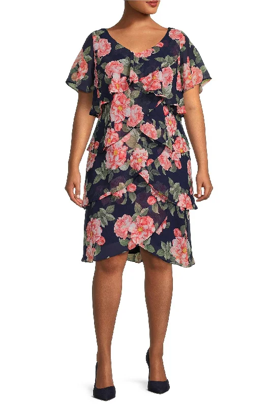 SL Fashion V-Neck Short Sleeves Ruffle Detail Short Chiffon Dress Shift Classic Vintage SL Fashion V-Neck Short Sleeves Ruffle Detail Short Chiffon Dress Shift Classic Vintage