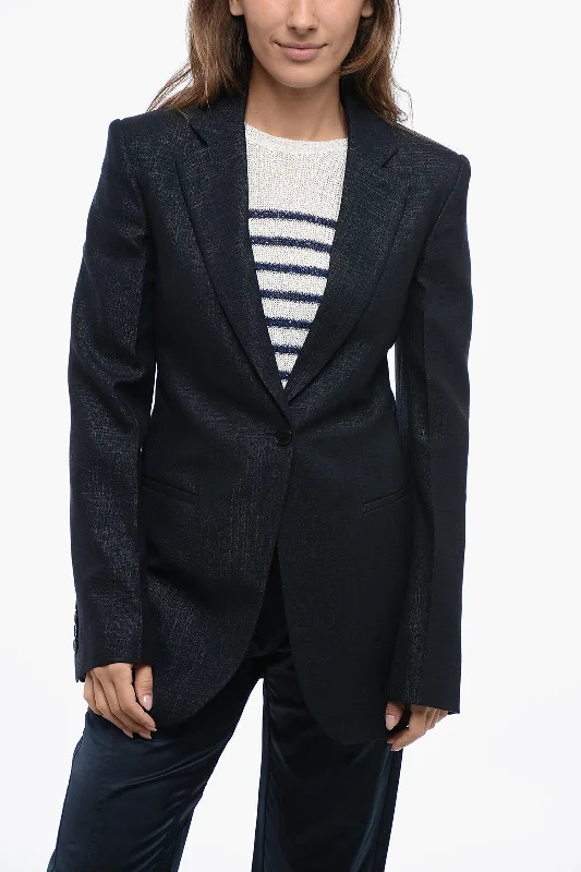 Stella McCartney Wool Check Motif Blazer with Lurex Detailing Linen Women's Suit
