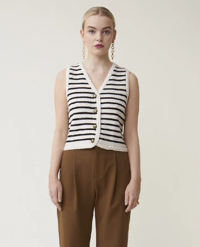 Suncoo Gabino Striped Waistcoat Cardigan - UK10 Boxy Cardigan Fitted Cardigan A-Line Suncoo Gabino Striped Waistcoat Cardigan - UK10 Boxy Cardigan Fitted Cardigan A-Line