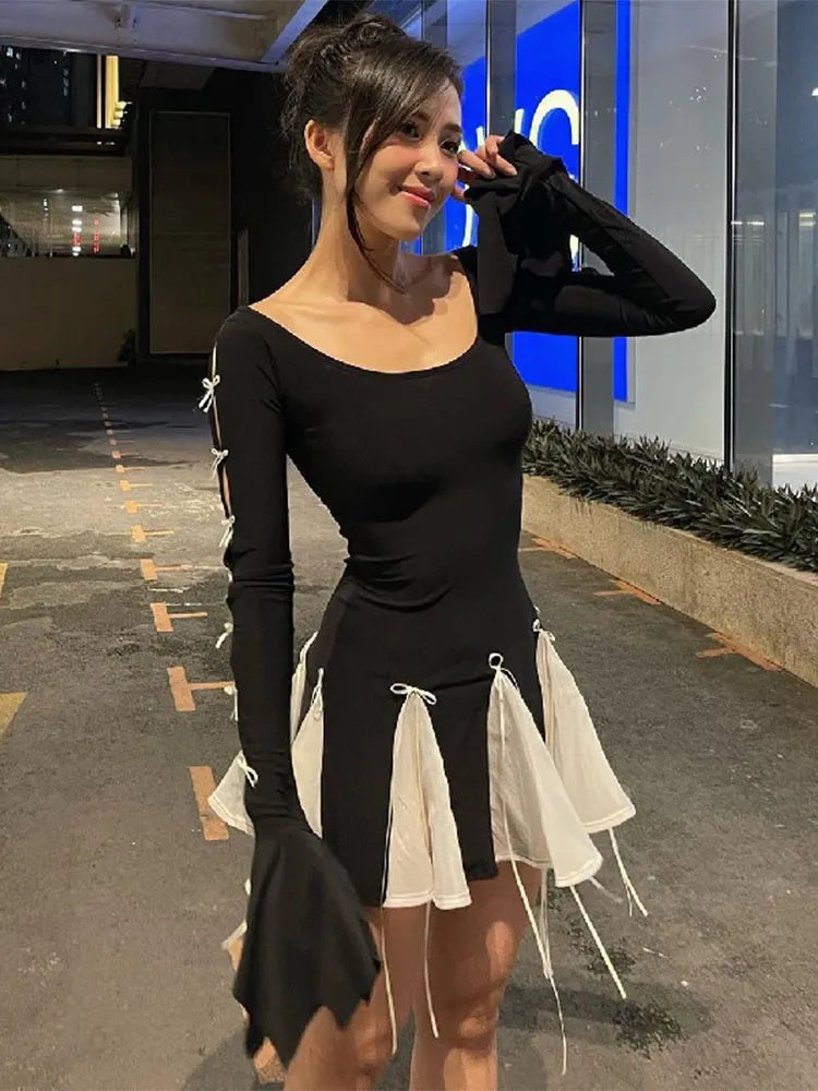 Zjkrl - Lace Up High Waist Dress For Women Folds Splice Bodycon Mini Dress Hot Girls Street Slim See Through Dresses Woman Autumn Tunics Designer luxury Zjkrl - Lace Up High Waist Dress For Women Folds Splice Bodycon Mini Dress Hot Girls Street Slim See Through Dresses Woman Autumn Tunics Designer luxury
