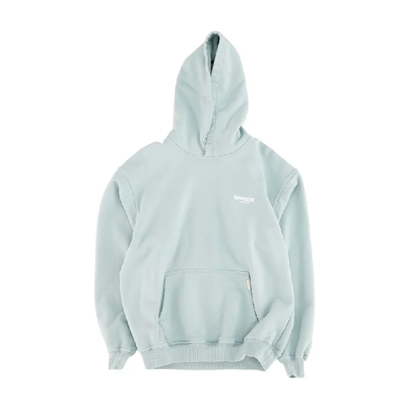 Blue Solid Hoodie Pullover Angora Wool Cozy