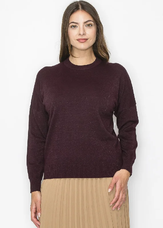 Cozy Burgundy Knit Pullover Wrist Length Sleeve