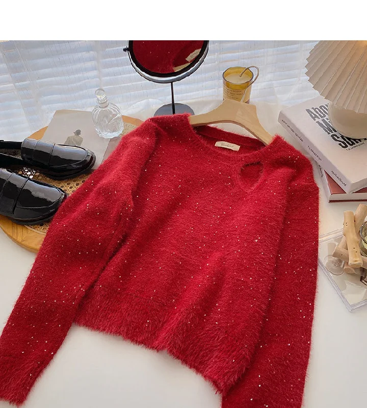Fashionable retro Sequin cut-out crew neck pullover with niche design 6014 Turtleneck Warm Pullover Fashionable retro Sequin cut-out crew neck pullover with niche design 6014 Turtleneck Warm Pullover