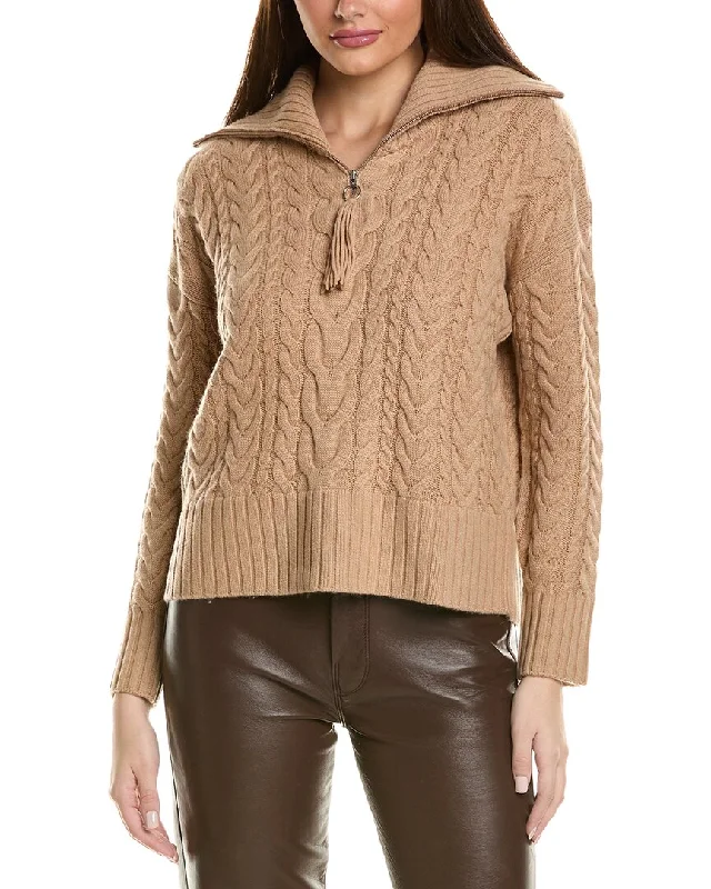 Hannah Rose Cable 1/2-Zip Wool & Cashmere-Blend Pullover Long Sleeve Pullover