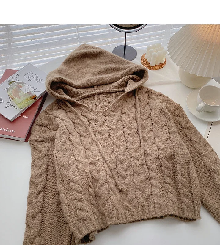 Niche design hooded Pullover long sleeve short knit top 5854 Cashmere Luxurious Pullover Niche design hooded Pullover long sleeve short knit top 5854 Cashmere Luxurious Pullover