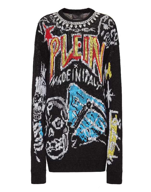 Pullover Round Neck LS Graffiti Bell Sleeve Stylish