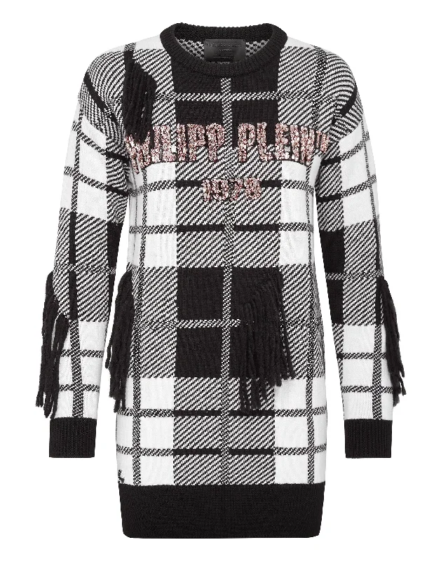 Pullover Round Neck SS Tartan Batwing Sleeve Top