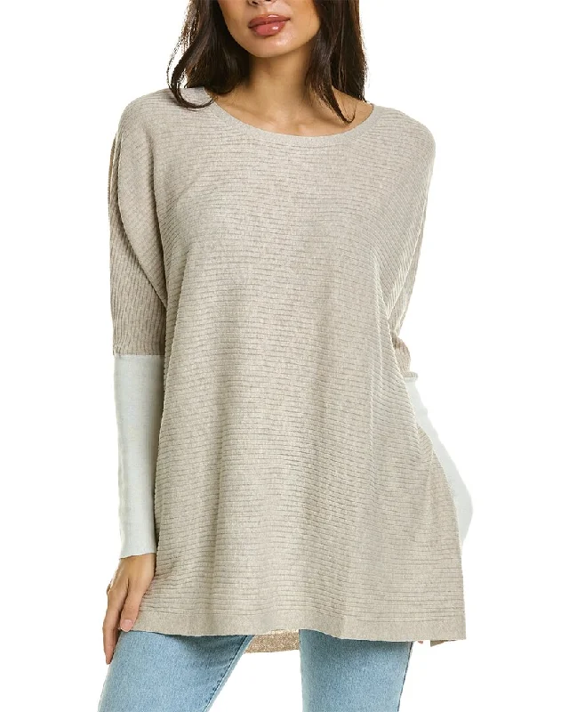 Raffi Cross Rib Linen-Blend Pullover Three Quarter Sleeve
