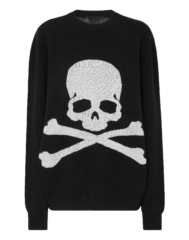 Round Neck Pullover LS Skull&Bones Ruffle Sleeve Feminine