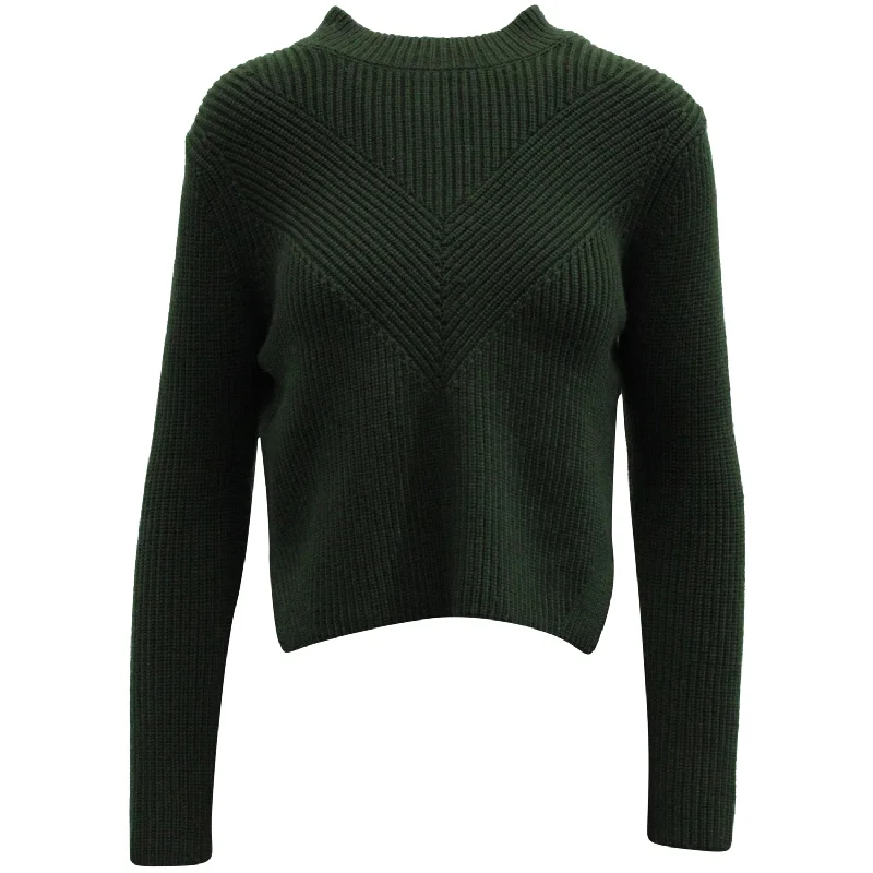 Sandro Paris Knitwear Pullover With Zip in Green Wool Tapered Sleeve Pullover