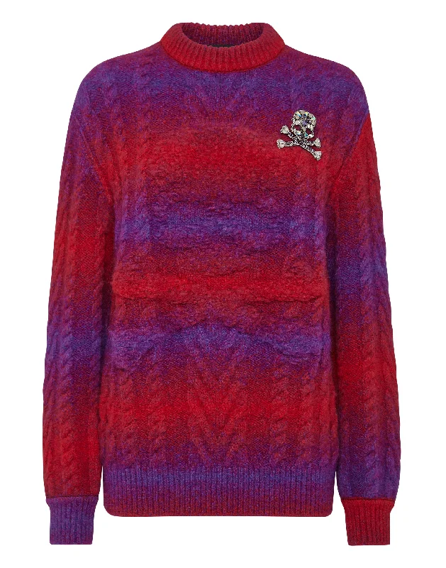 Wool Knit Pullover Round Neck LS Skull&Bones Sarouel Sleeve Pullover