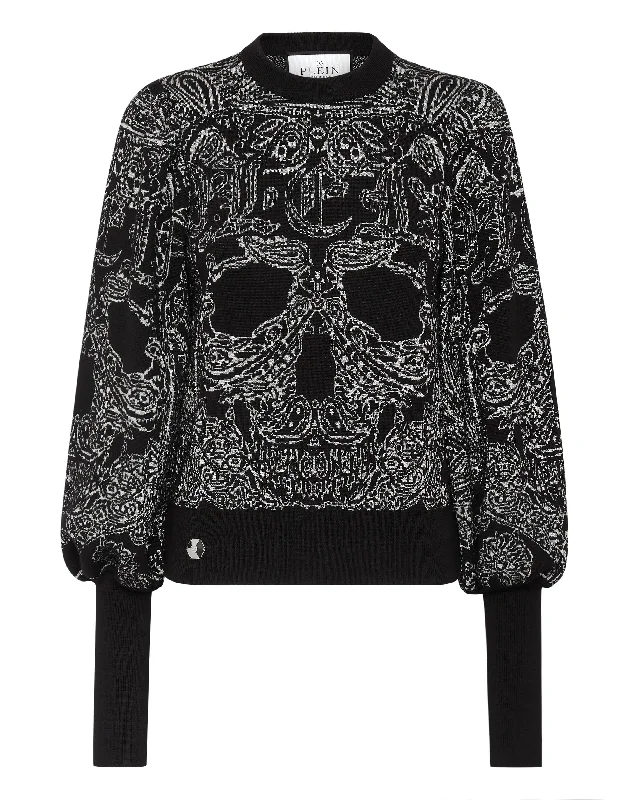 Wool Lurex Jacquard Pullover LS Paisley Foulard Slim Sleeve Pullover