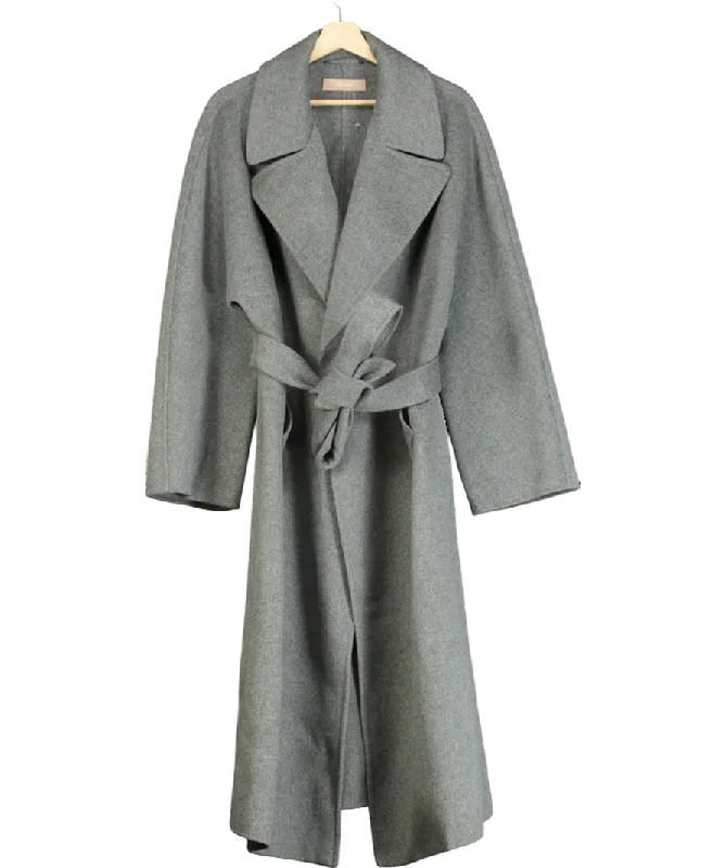 12 Storeez Grey Belted Wool Coat UK XS/S Sequined Lace Ribbed