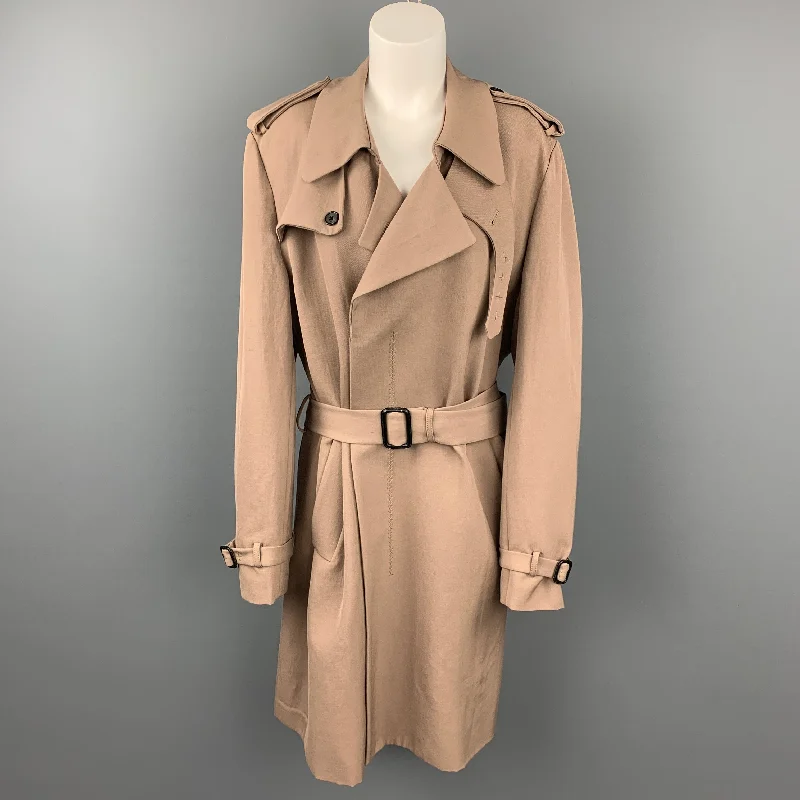 3.1 PHILLIP LIM Size M Khaki Wool Belted Trench Coat Denim Leather Suede