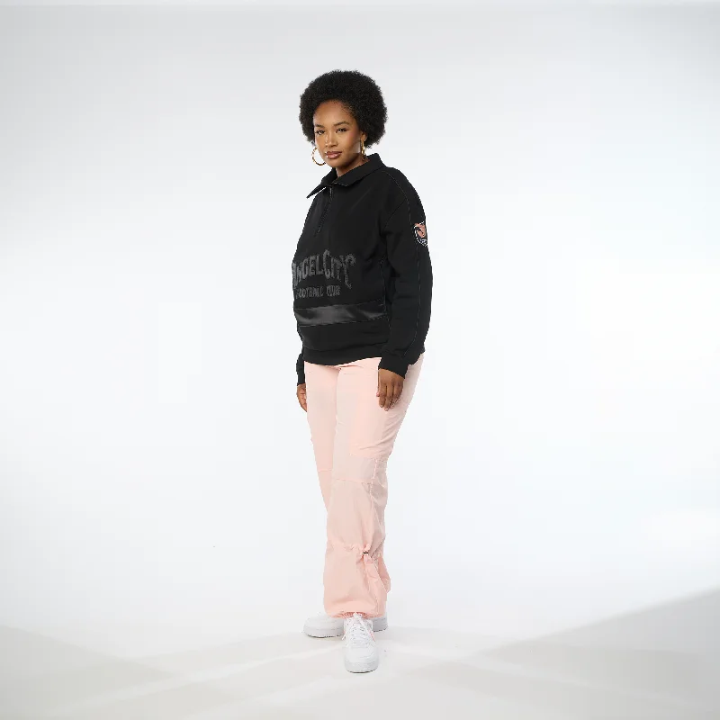 Angel City FC x Wild Collective Women's Black Tonal Fleece Quarter Zip Pullover Tapered Sleeve Pullover Angel City FC x Wild Collective Women's Black Tonal Fleece Quarter Zip Pullover Tapered Sleeve Pullover