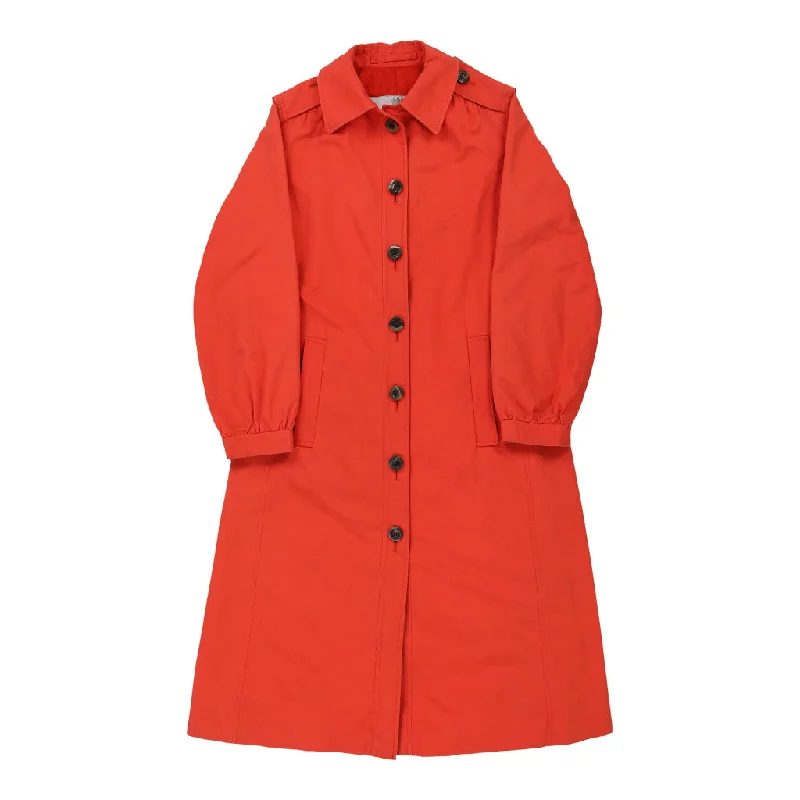 Aquascutum Trench Coat - Small Red Cotton Blend Herringbone Houndstooth Plaid