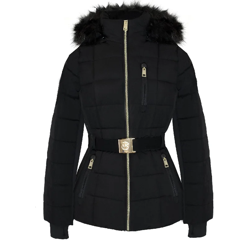 Michael Michael Kors Women's Black Scuba Stretch Belted Active Coat A-Line Ball Gown Mermaid Michael Michael Kors Women's Black Scuba Stretch Belted Active Coat A-Line Ball Gown Mermaid