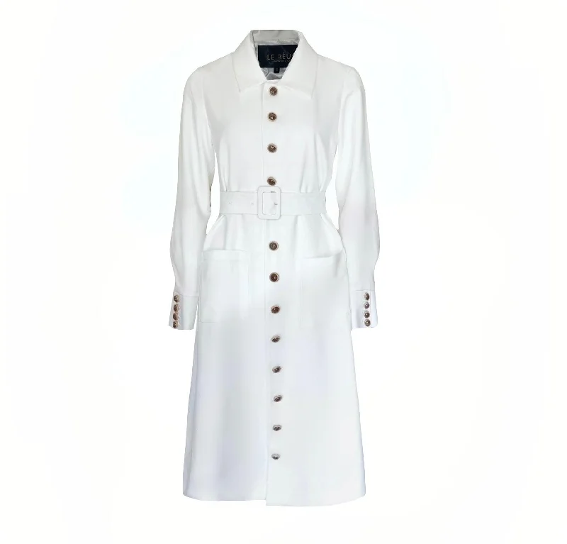 Monique White Coat Print Jacquard Embroidered