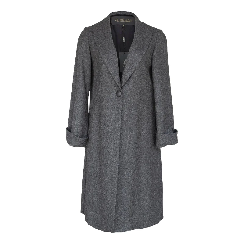 Worsted Flannel Trench Coat-gray Appliqued Beaded Sequined