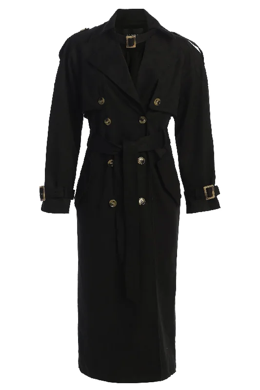 Black Elite Suede Coat Trench Raincoat Windbreaker