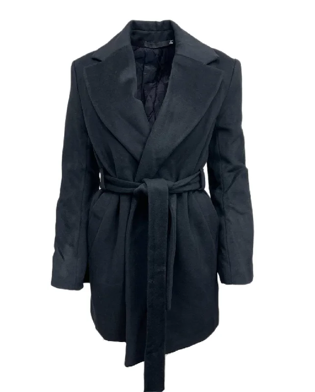 BLK DNM Women's Black Wool Coat 16 #WUW13601 Size Small NWT Hooded Caped Scarf