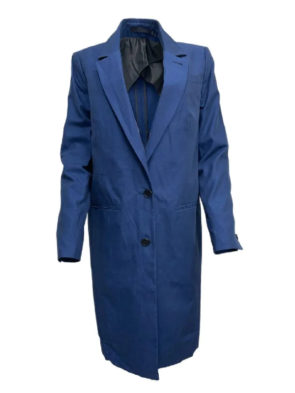 BLK DNM Women's Blue Cotton Coat 11 #WUC9002H NWT Hook-and-Loop Buckled Tied