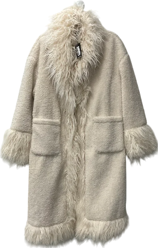 boohoo Cream Oversized Faux Fur Detail Coat UK 14 Denim Leather Suede