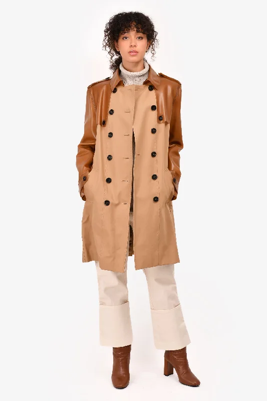 Burberry Prorsum Beige Canvas/Brown Rubber Trench Coat with Belt Size 46 Mens Tie-Waist Belted Drawstring Burberry Prorsum Beige Canvas/Brown Rubber Trench Coat with Belt Size 46 Mens Tie-Waist Belted Drawstring