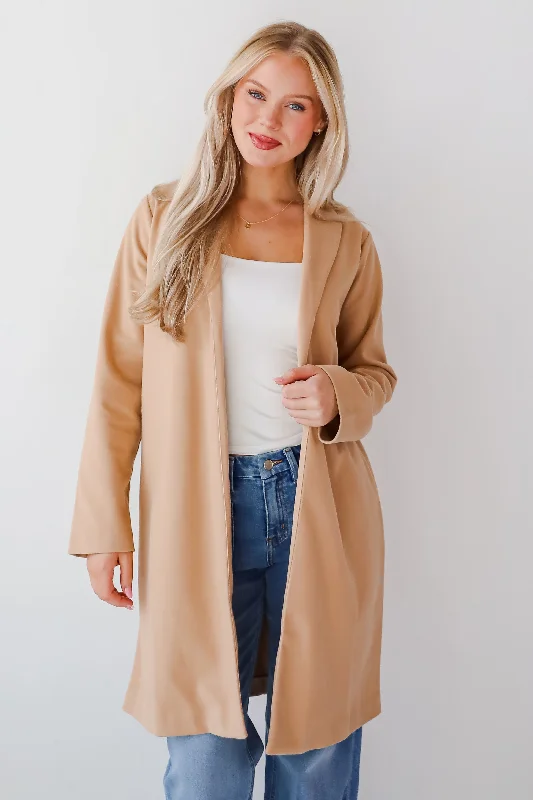 Smart Outcome Camel Trench Coat Cuffed Rolled Raglan