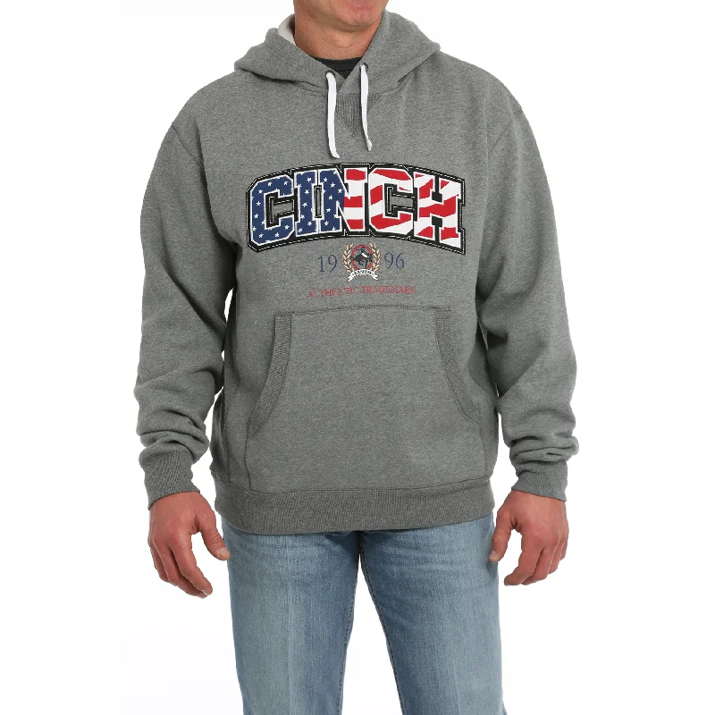 Cinch Men's Grey 1996 Flag Logo Graphic Pullover Hoodie MWK1185024 Cap Sleeve Casual