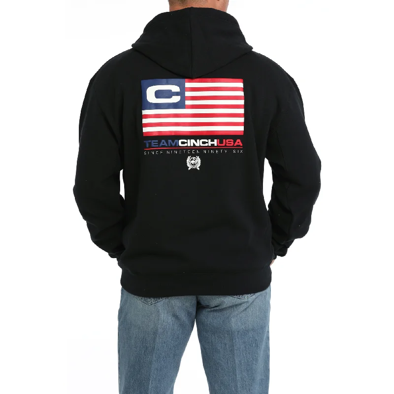 Cinch Men's Throwback Varsity 3D Logo Black Pullover Hoodie MWK1185023 dolman Sleeve Top